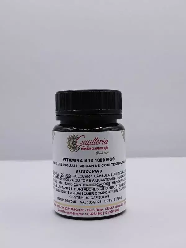 Vitamina B12 1000 mcg  Cápsulas Sublinguais Veganas Tecnologia FAST DISSOLVING - 30 Cápsulas 