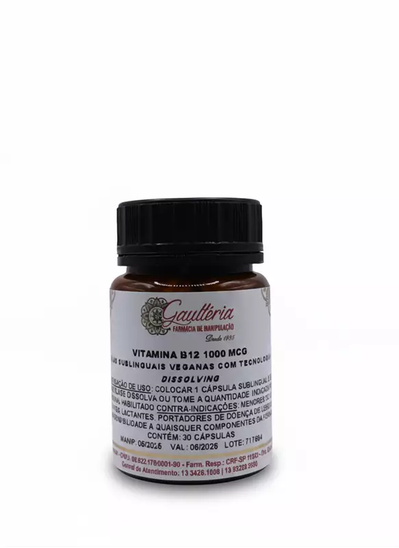 Vitamina B12 1000 mcg � Cápsulas Sublinguais Veganas Tecnologia FAST DISSOLVING - 30 Cápsulas 